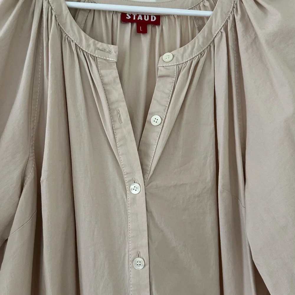 Staud beige button down midi/maxi dress L - Picture 3 of 6
